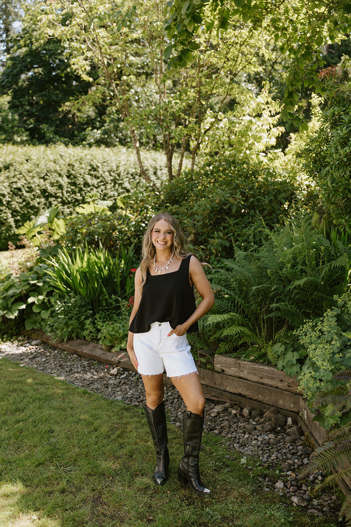 Flowy Linen Tank - Black