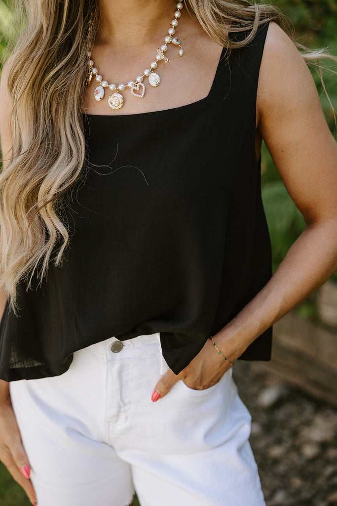 Flowy Linen Tank - Black