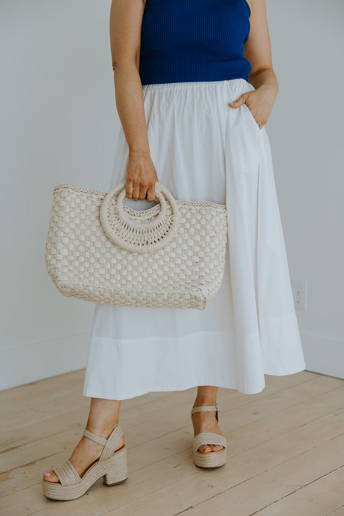 Woven Bag With Zipper & Handle - White