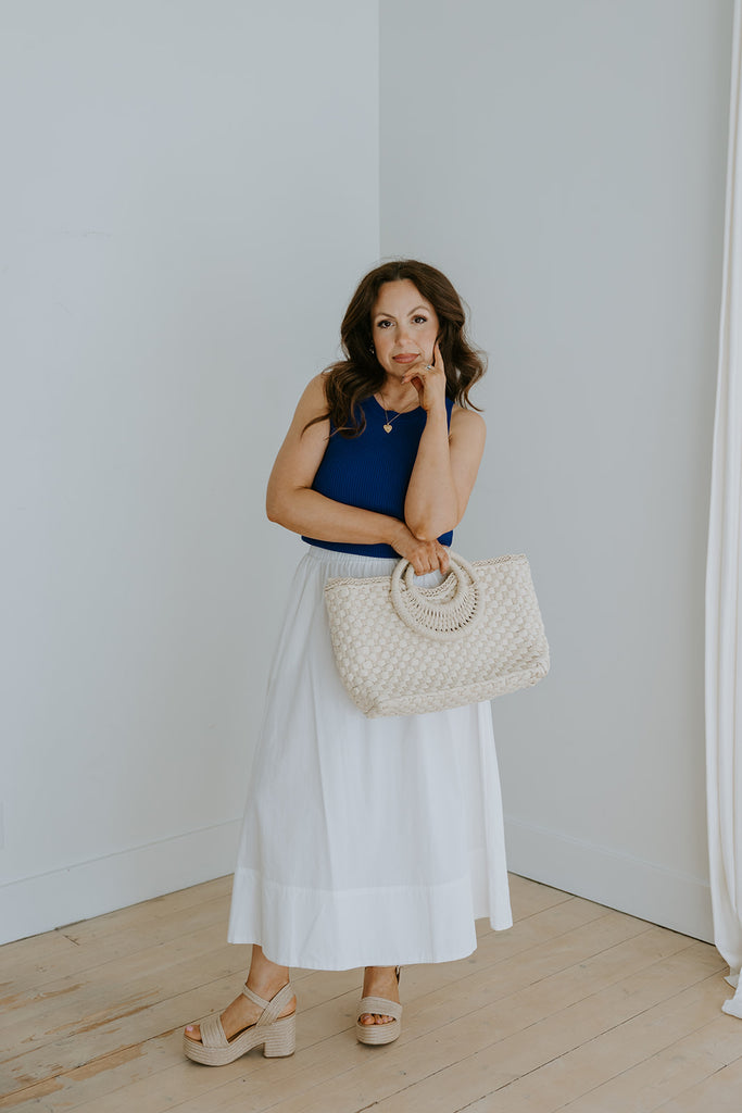 Woven Bag With Zipper & Handle - White