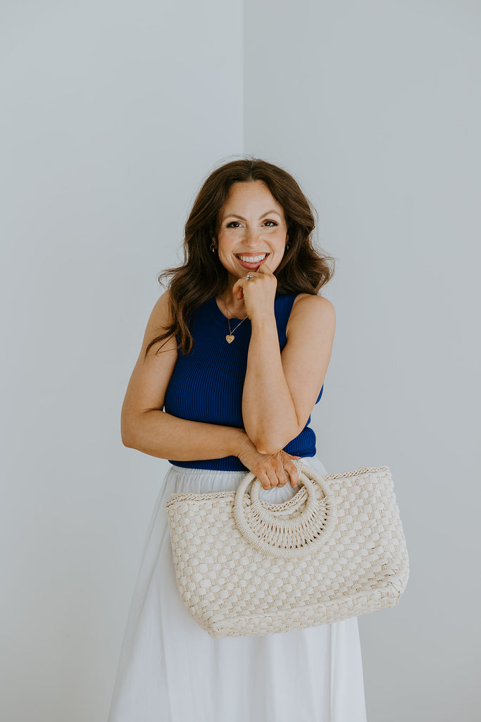 Woven Bag With Zipper & Handle - White