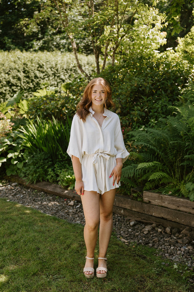 Oversized Linen Romper - Oat