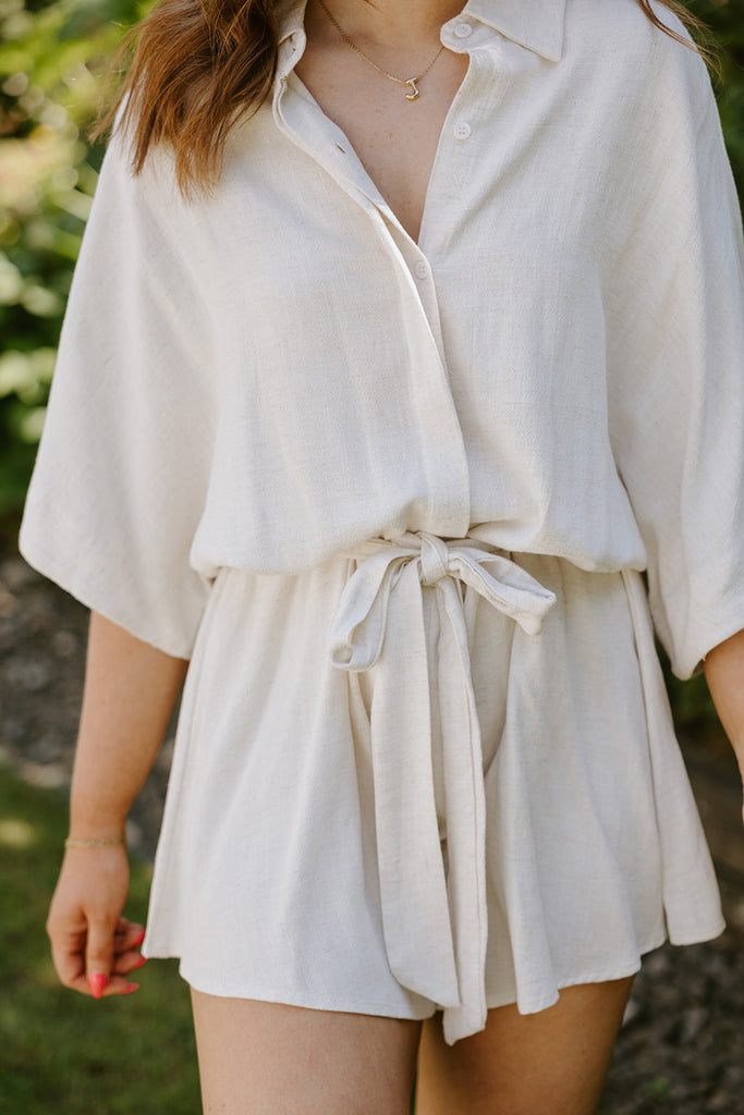 Oversized Linen Romper - Oat