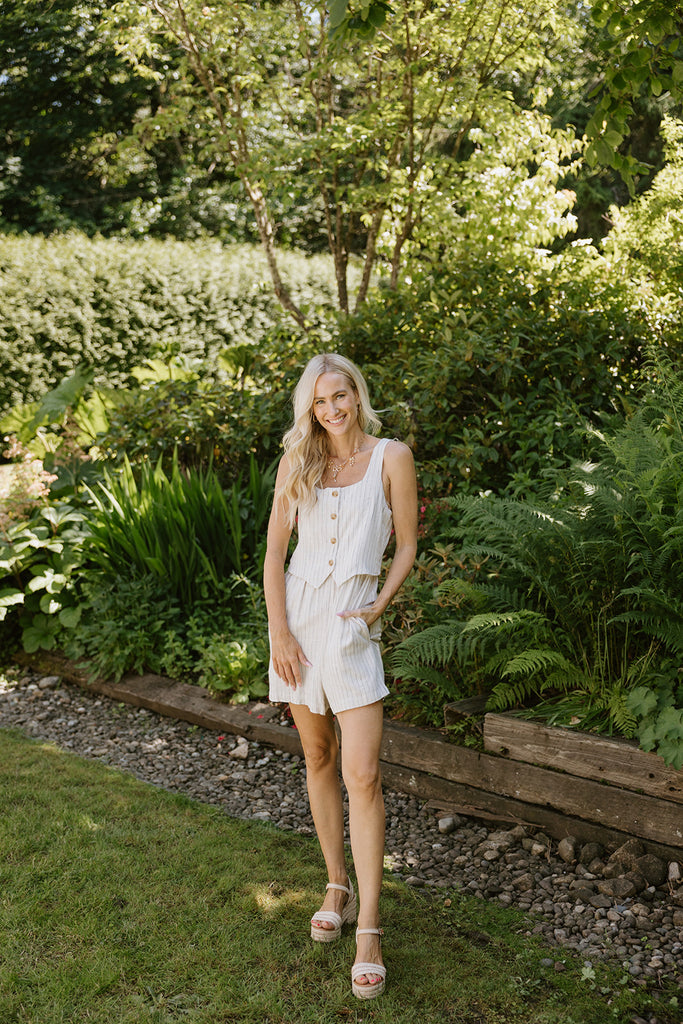 Faux-Set Button Up Vest Romper - Stripe