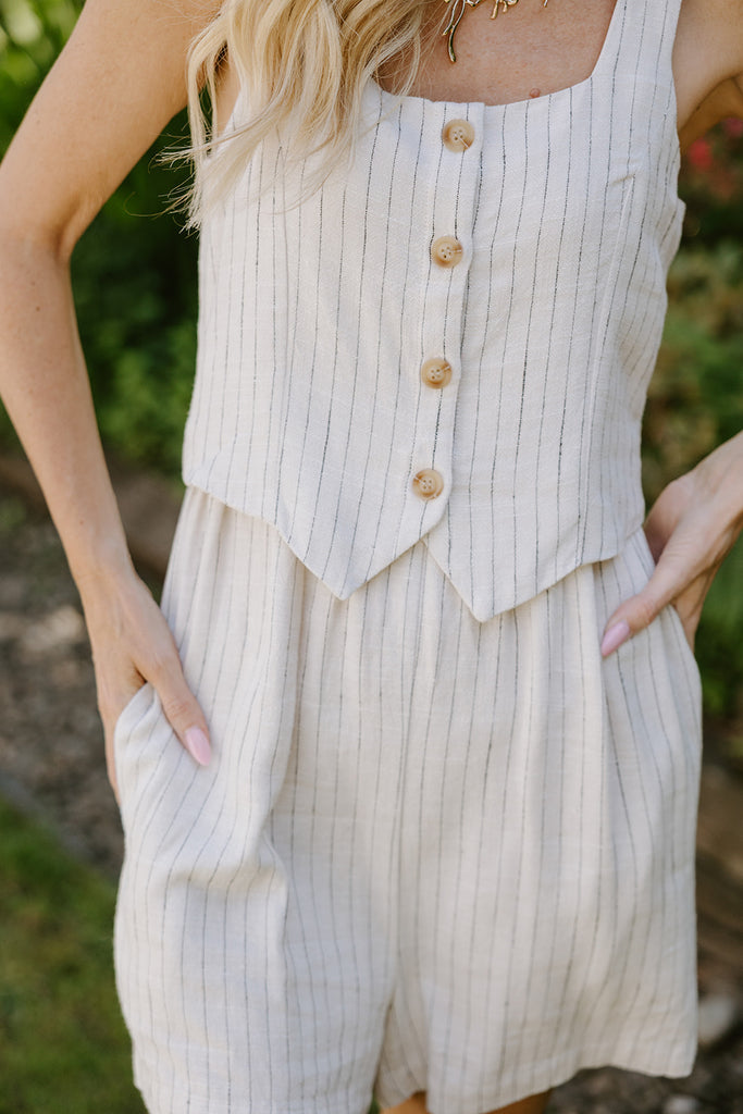 Faux-Set Button Up Vest Romper - Stripe