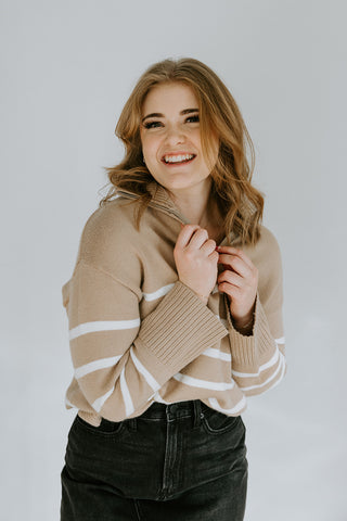 Long Sleeve Collared Sweater - Cream