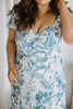 Puff Sleeve Floral Midi Dress - Blue