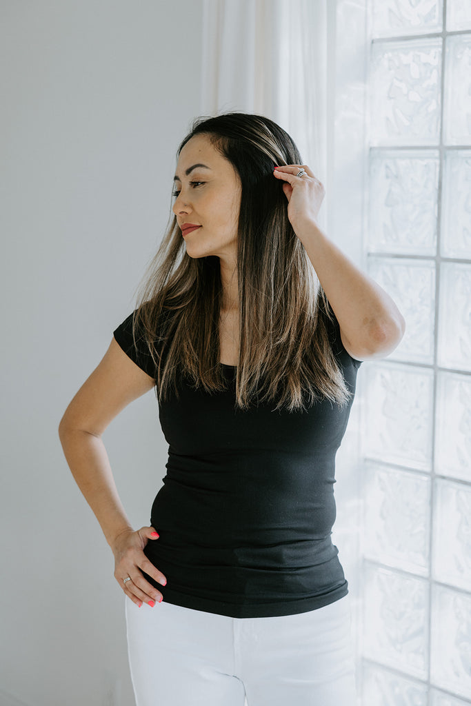 Short Sleeve Fitted Cami - Black