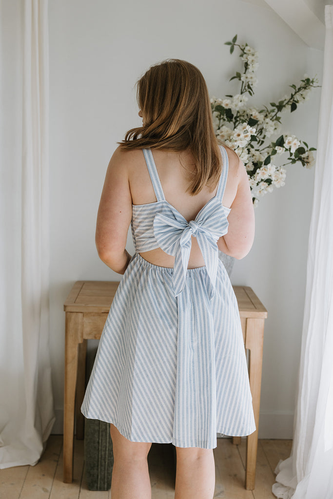 Striped Cut Out Dress - White/Blue