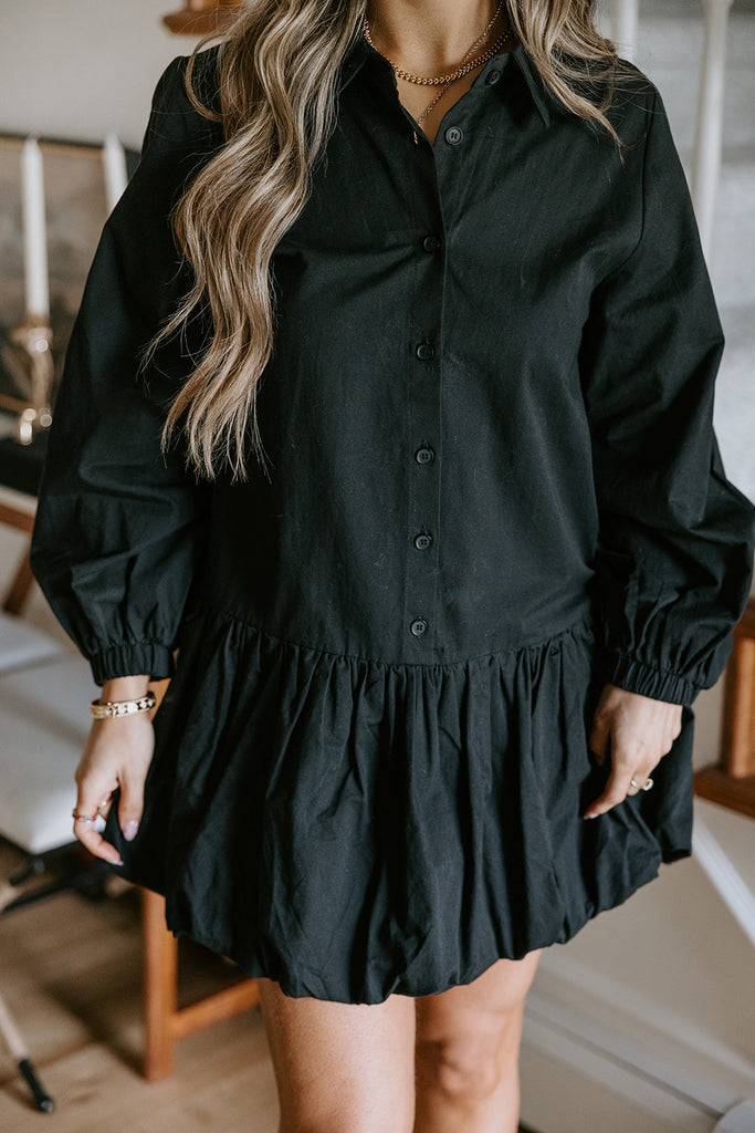 Button Up Shirt Dress with Bubble Hem
