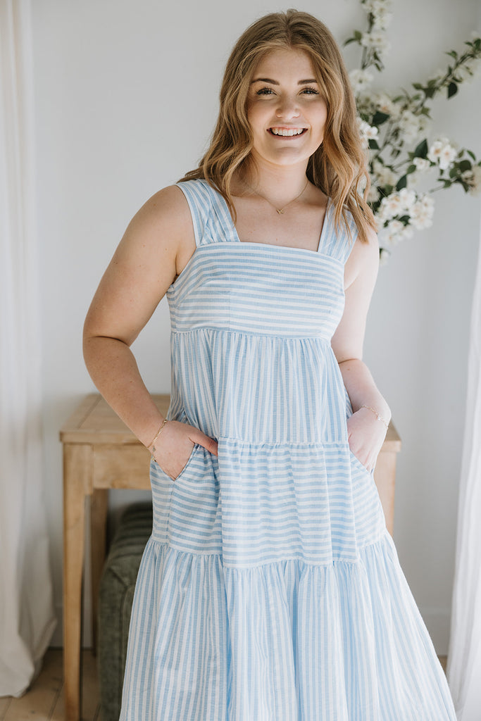 Striped Midi Dress - Baby Blue