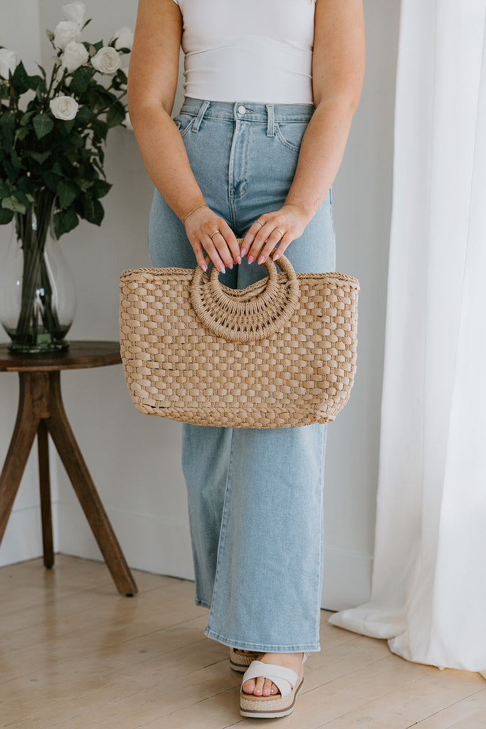 Woven Bag With Zipper & Handle - Natural