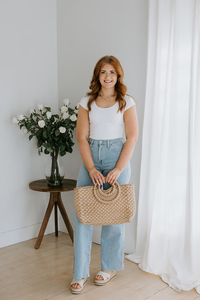 Woven Bag With Zipper & Handle - Natural