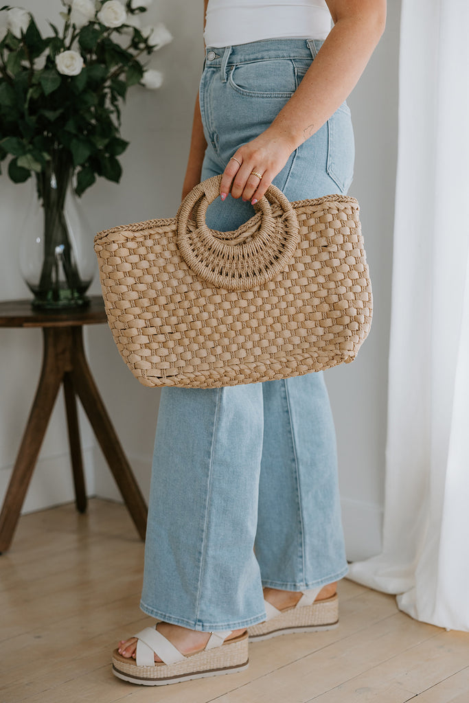 Woven Bag With Zipper & Handle - Natural