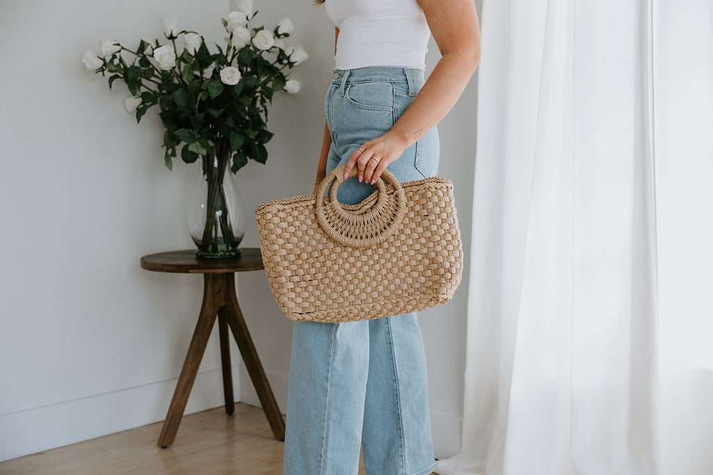 Woven Bag With Zipper & Handle - Natural