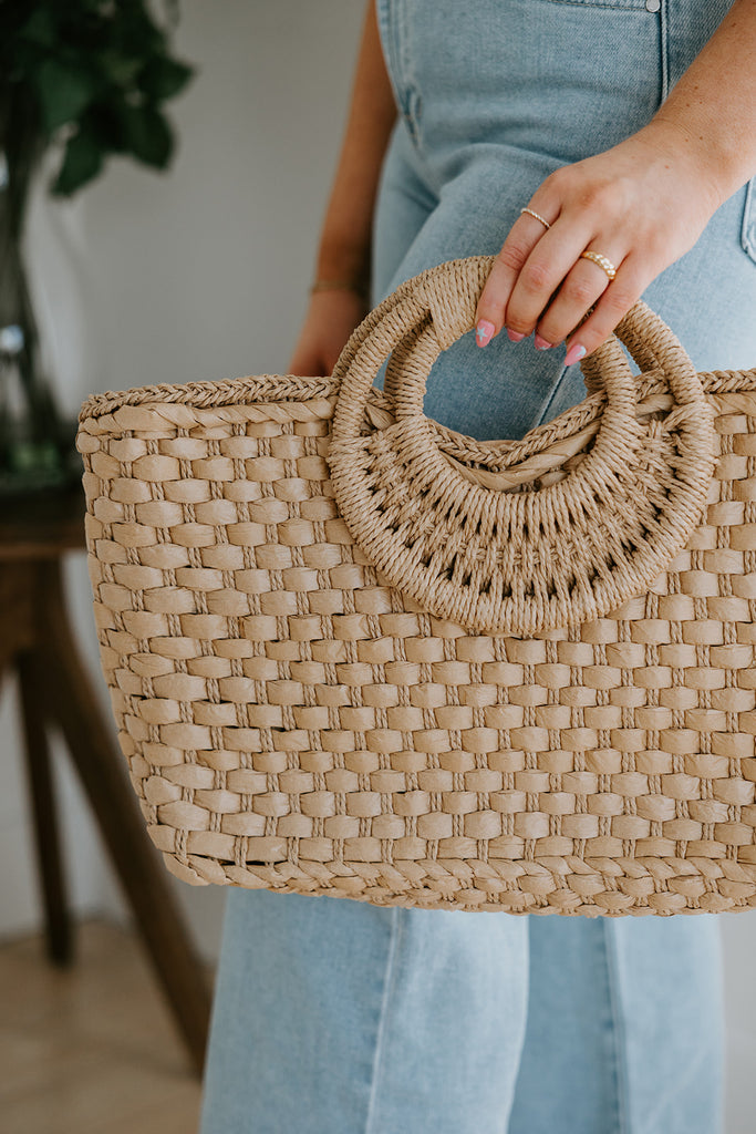 Woven Bag With Zipper & Handle - Natural