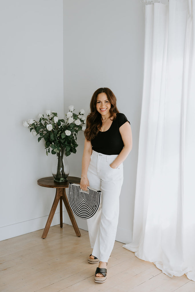 Woven Stripe Clutch - Black/Natural