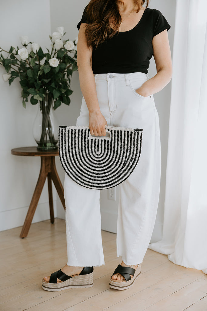 Woven Stripe Clutch - Black/Natural