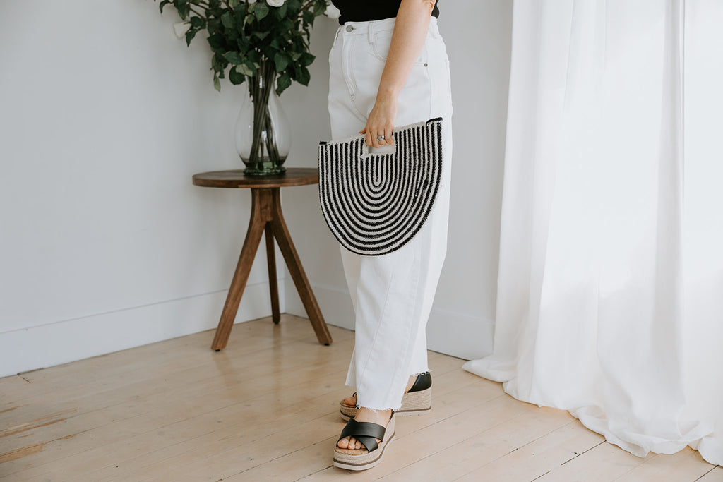 Woven Stripe Clutch - Black/Natural