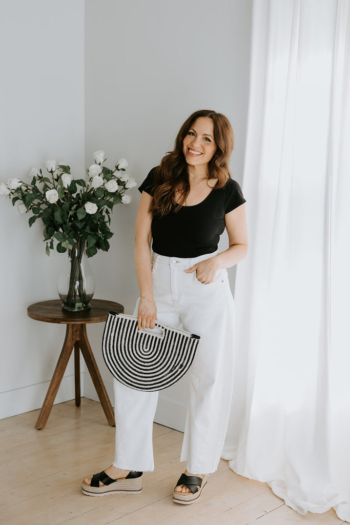 Woven Stripe Clutch - Black/Natural