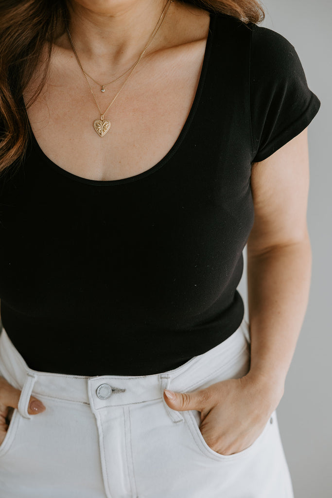 Short Sleeve Fitted Cami - Black