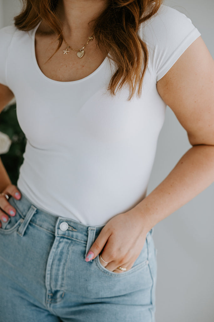 Short Sleeve Fitted Cami - White