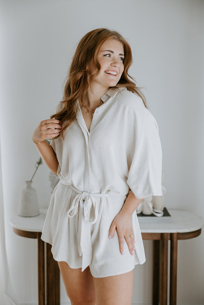 Oversized Linen Romper - Oat