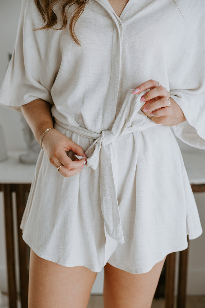 Oversized Linen Romper - Oat