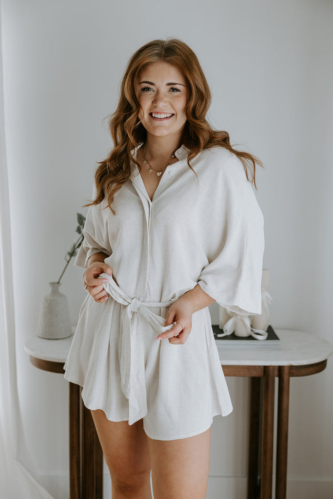 Oversized Linen Romper - Oat