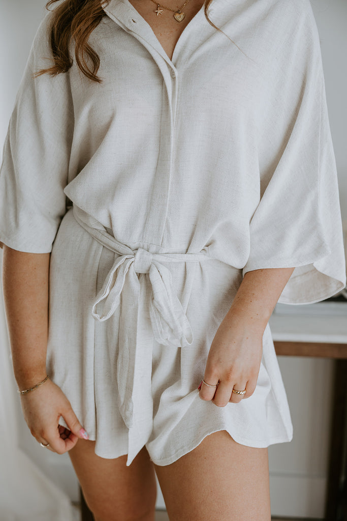 Oversized Linen Romper - Oat