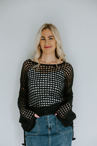 Oversized Crochet Sweater - Black