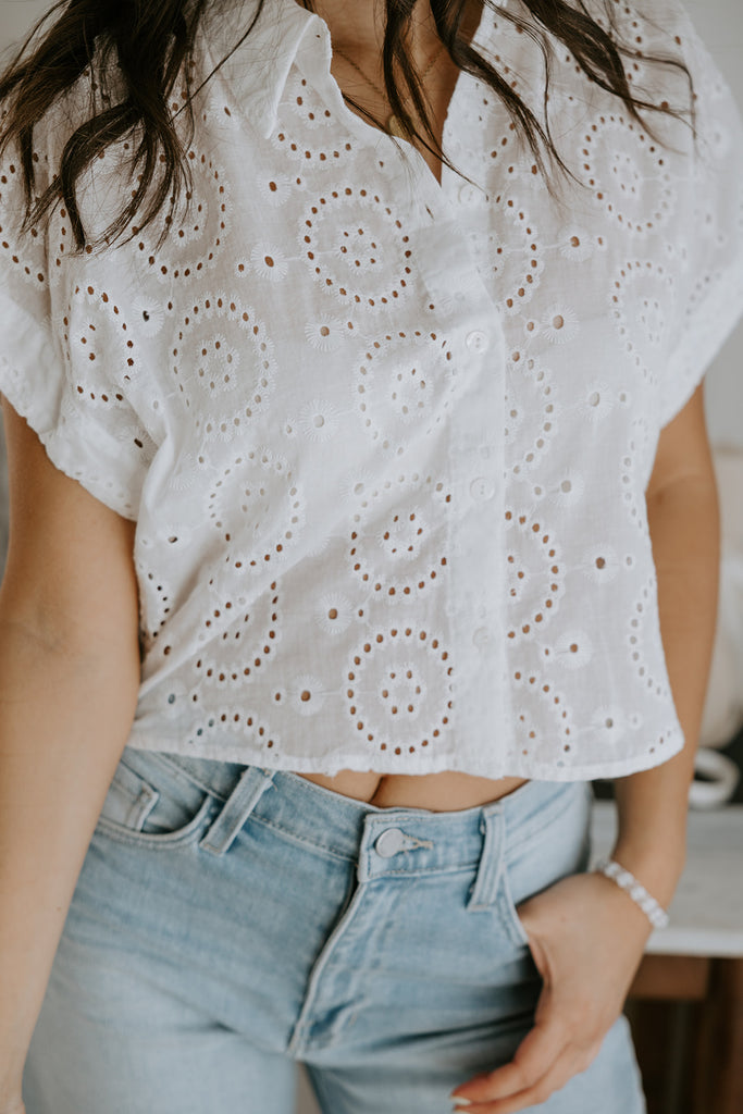 White Eyelet Button Up