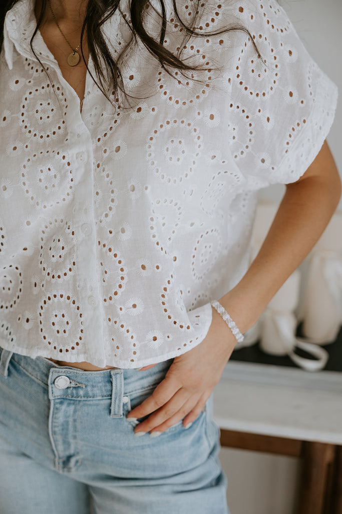 White Eyelet Button Up