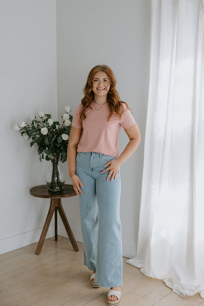 Basic Bamboo Round Neck T-shirt - Dusty Rose