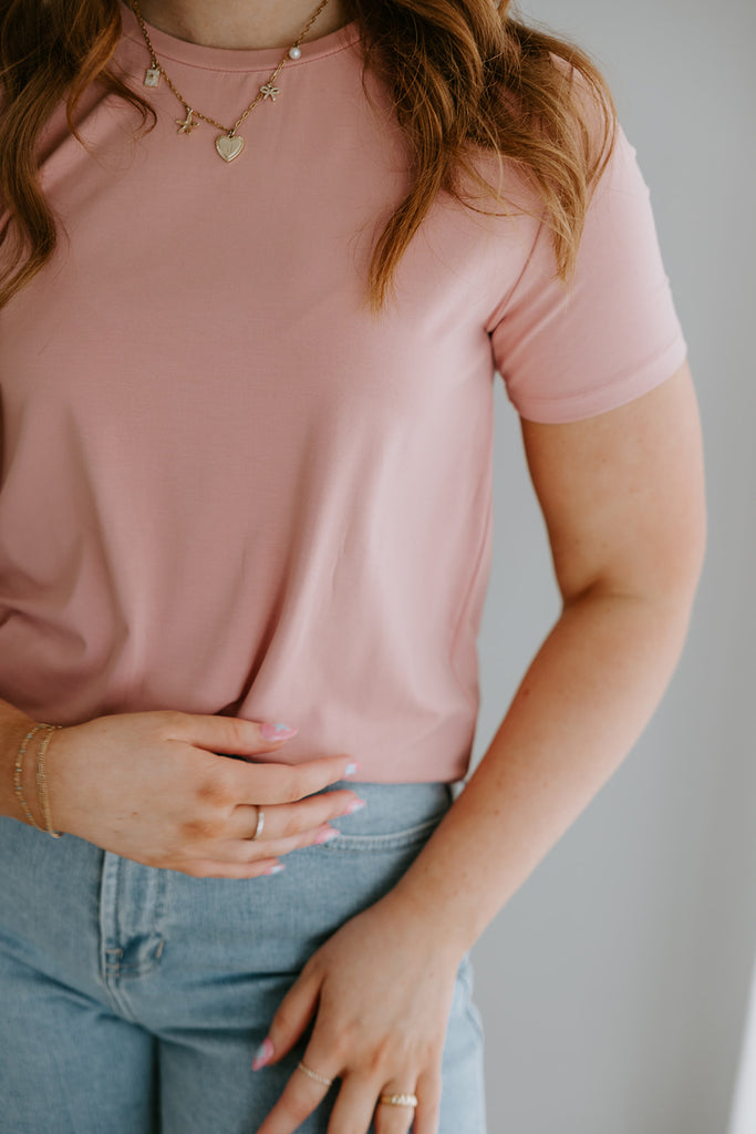 Basic Bamboo Round Neck T-shirt - Dusty Rose