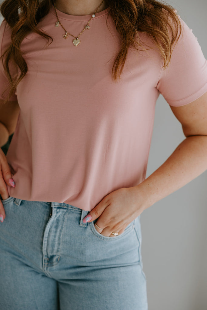 Basic Bamboo Round Neck T-shirt - Dusty Rose