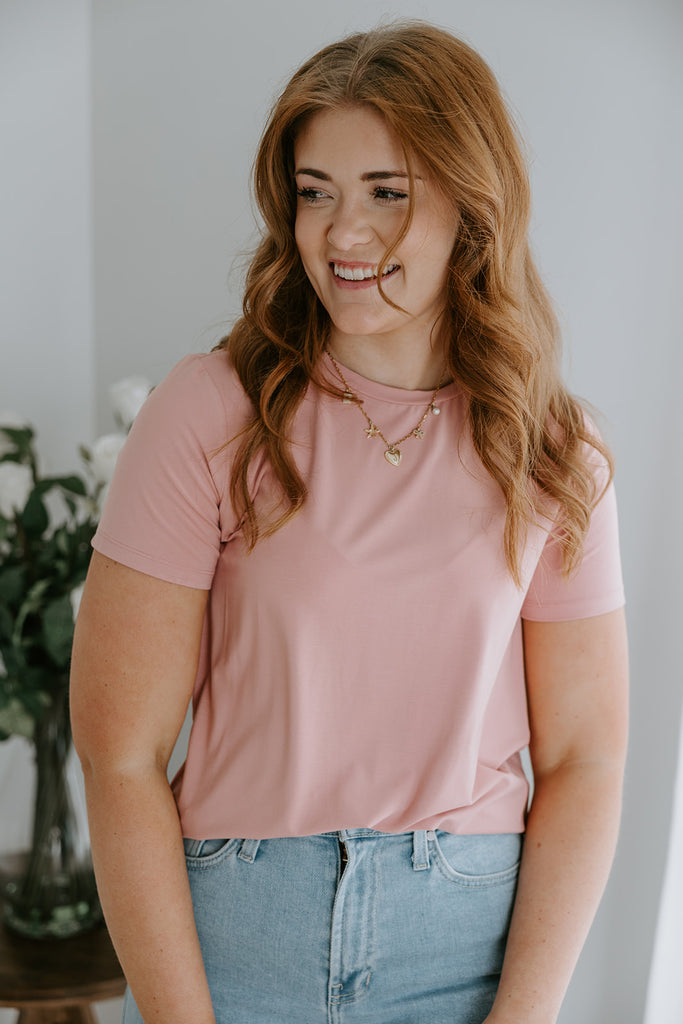 Basic Bamboo Round Neck T-shirt - Dusty Rose