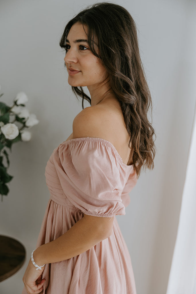 Pleated Detail Puff Sleeve Mini Dress - Sienna/Pink