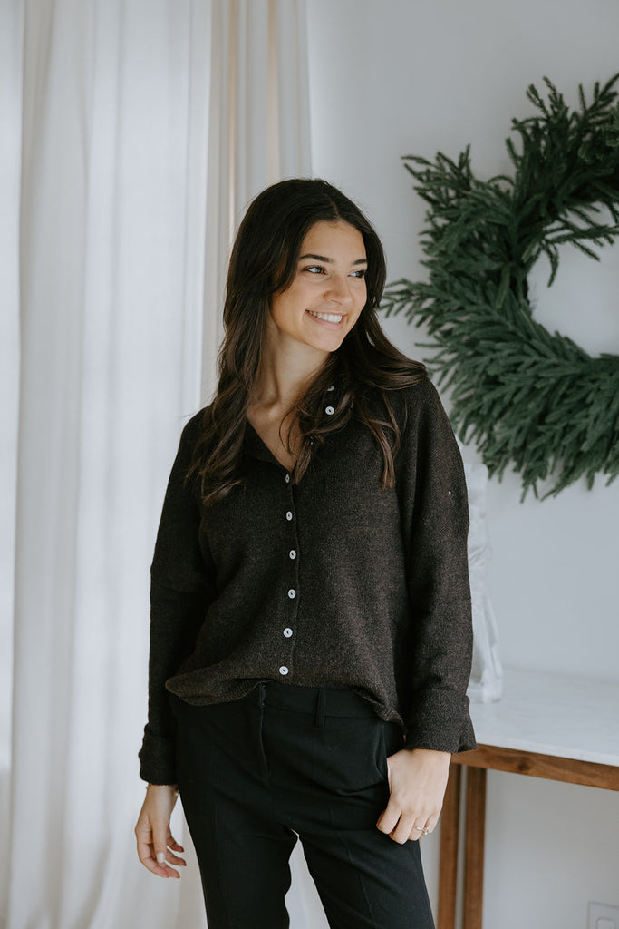Lightweight Button Up Cardigan - Chocolate Brown