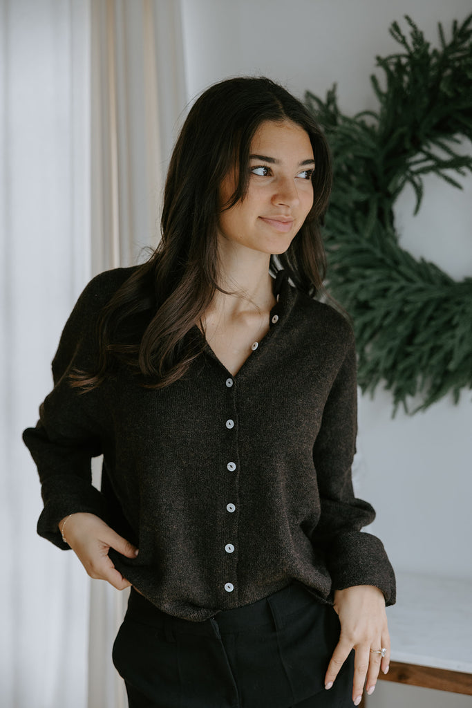 Lightweight Button Up Cardigan - Chocolate Brown