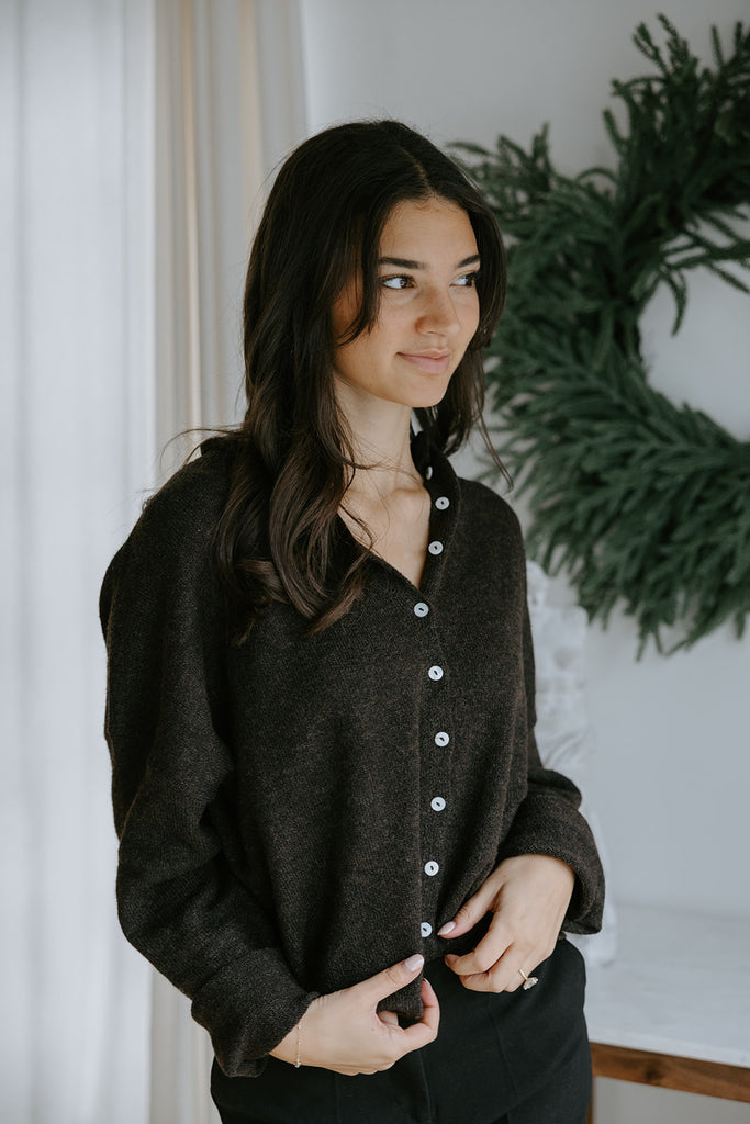 Lightweight Button Up Cardigan - Chocolate Brown