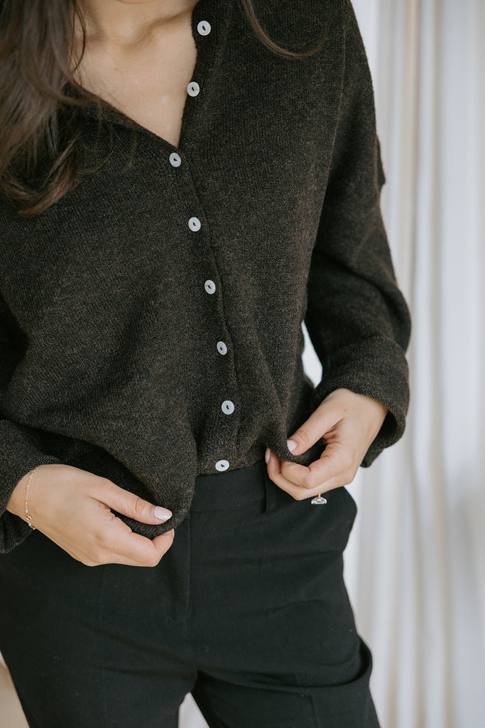 Lightweight Button Up Cardigan - Chocolate Brown