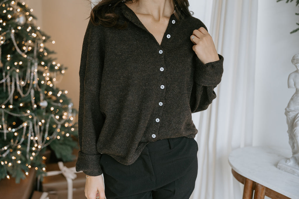 Lightweight Button Up Cardigan - Chocolate Brown