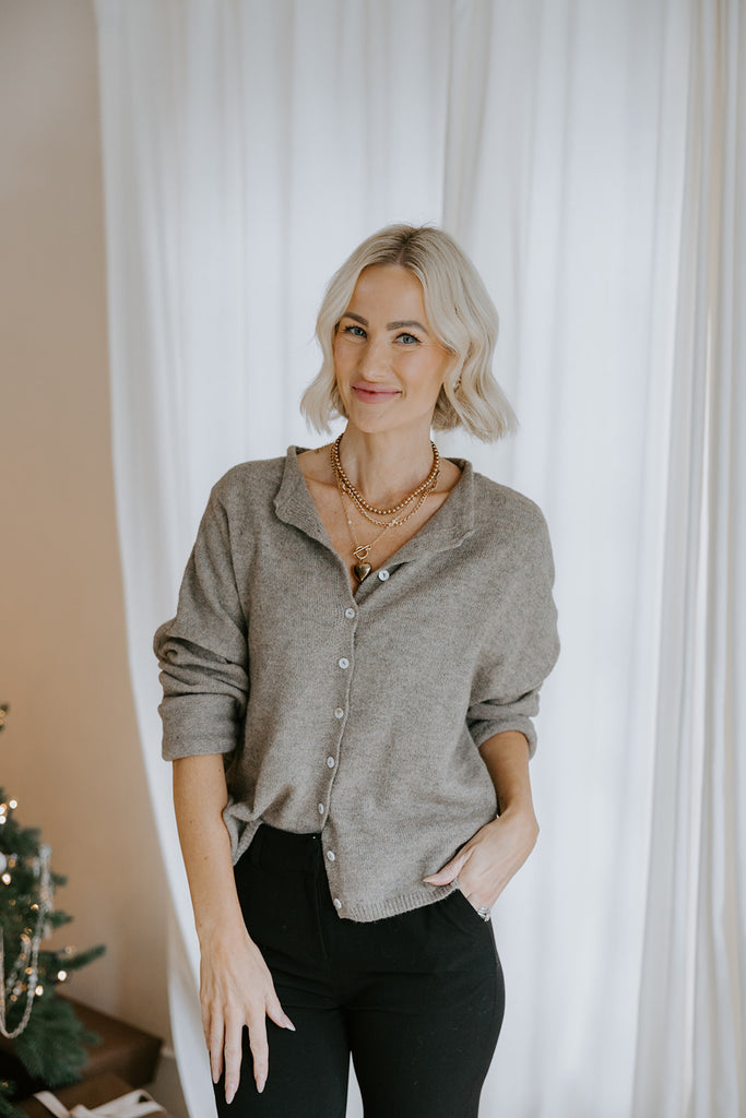 Lightweight Button Up Cardigan - Heather Mocha