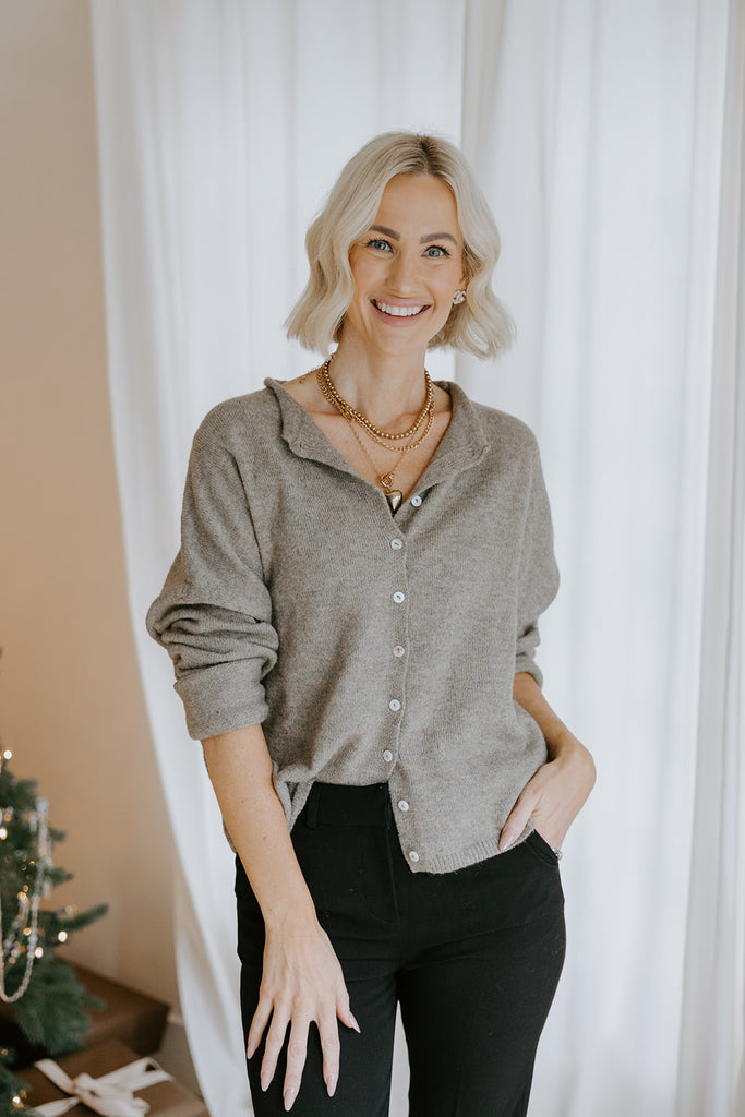 Lightweight Button Up Cardigan - Heather Mocha