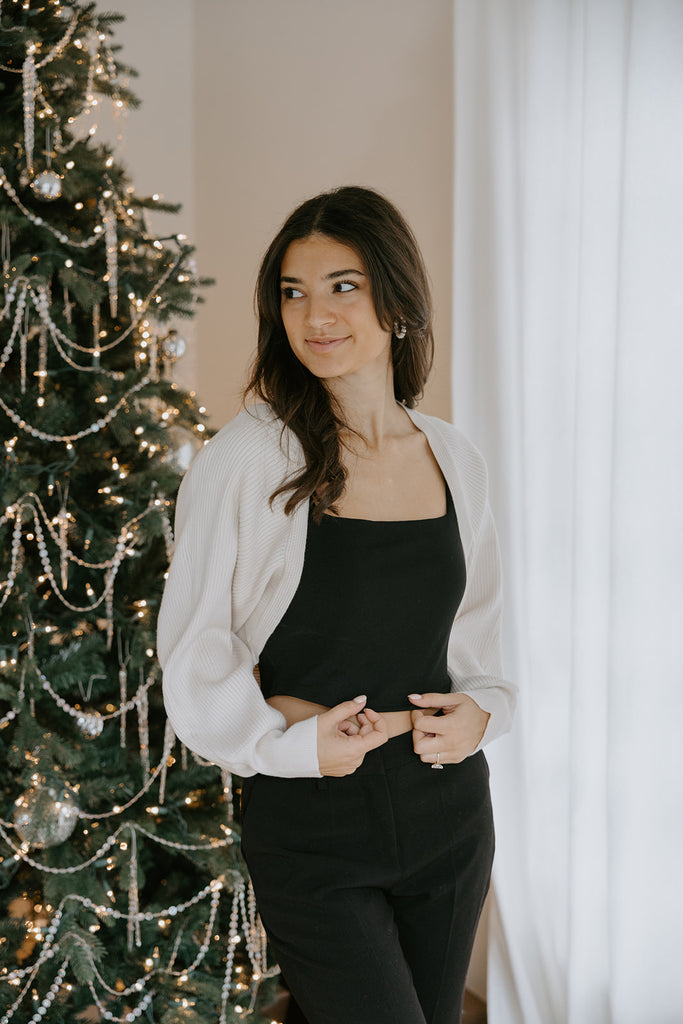 Ribbed Knit Bolero Sweater - Ivory