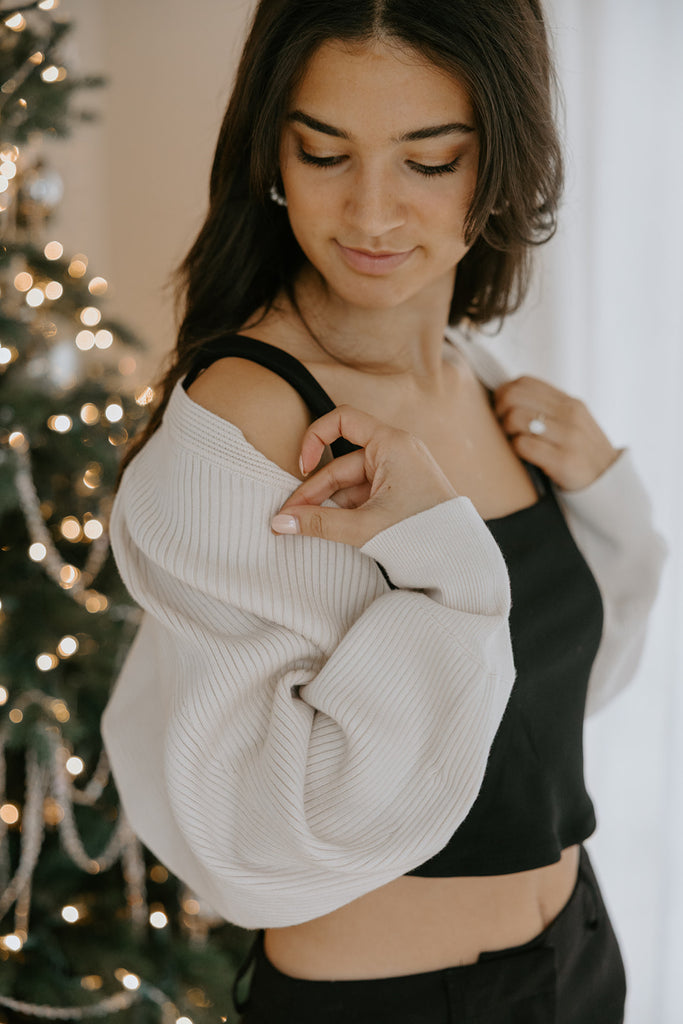 Ribbed Knit Bolero Sweater - Ivory