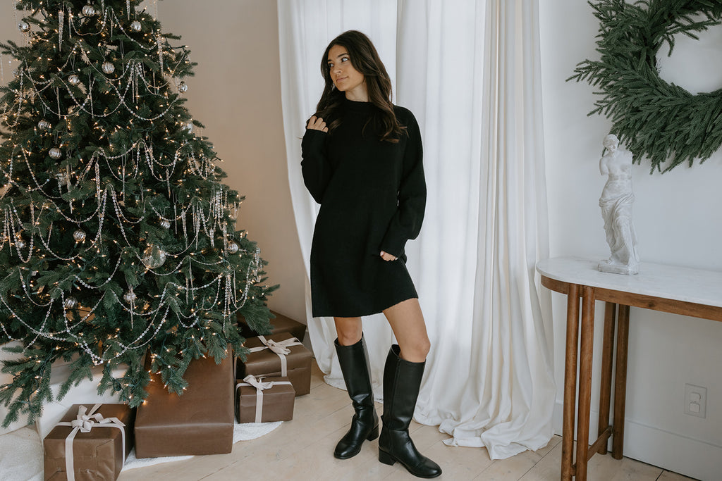 Classic Knit Sweater Dress - Black