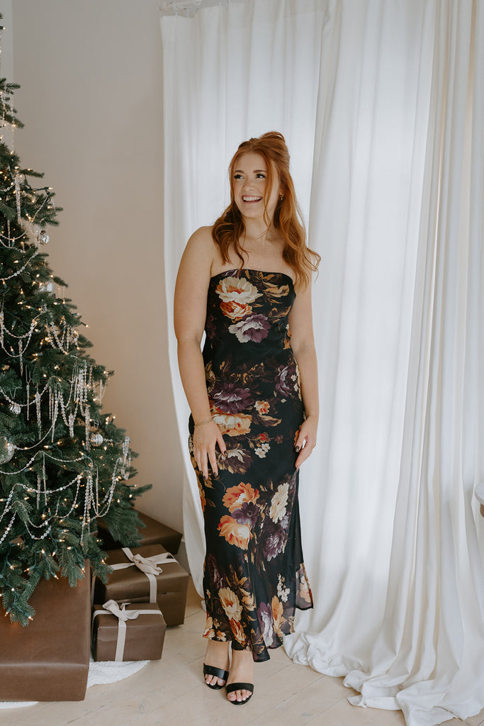 Midnight Floral Strapless Dress