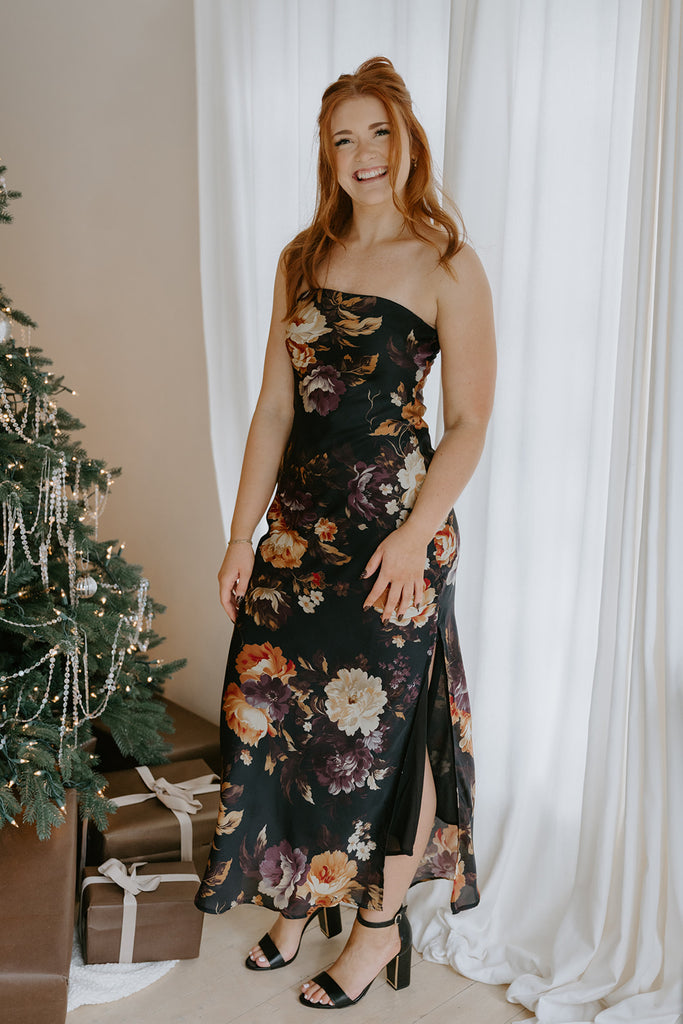 Midnight Floral Strapless Dress
